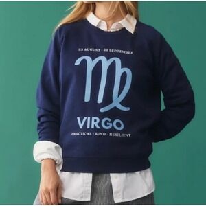 Anthropologie Virgo Zodiac Graphic Sweatshirt Navy Blue‎ Large